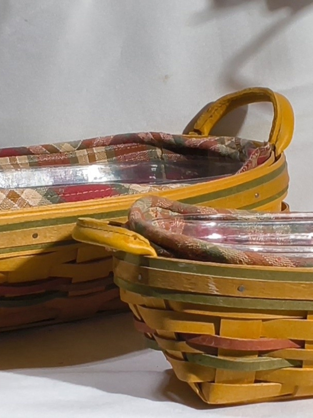 Longaberger Yellow Woven Basket Set with Multi-Color Lining